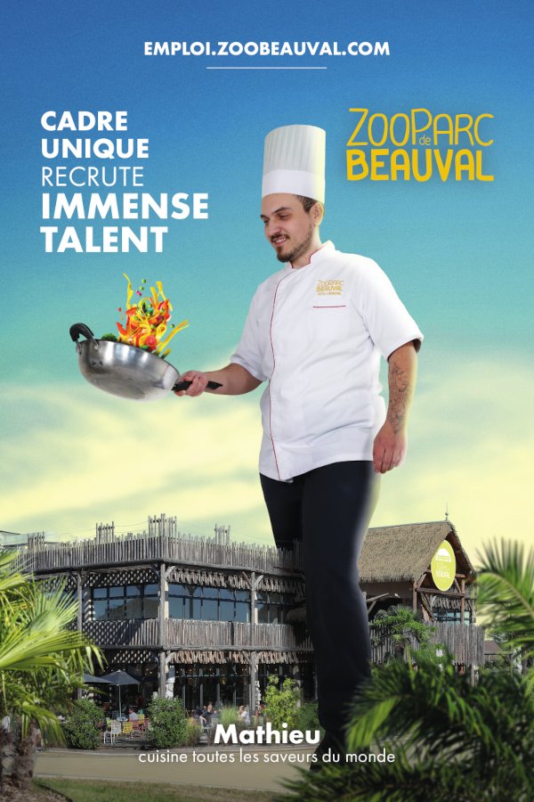 affiche de recrutement au zoo de beauval Mathieu chef cuisinier 