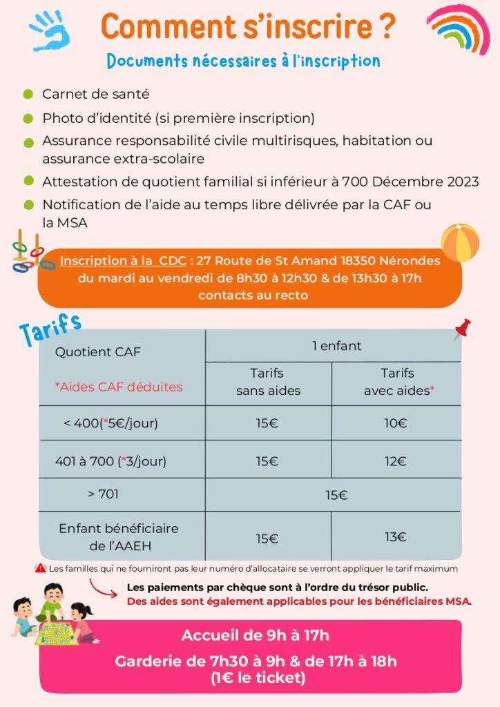 tarifs accueil périscolaire