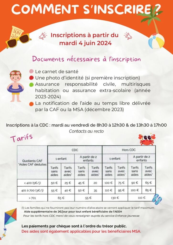 affiche accueil de loisirs pendant les vacances d'été - les tarifs.