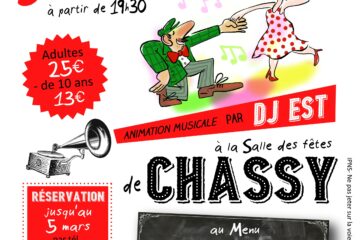 affiche pour le repas dansant à Chassy le 8 mars 2025