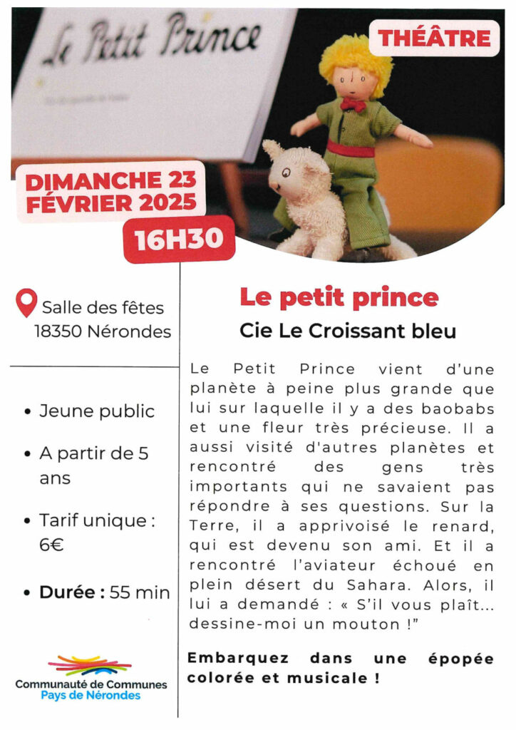 Affiche Le petit prince pièce de théâtre 23 février 2025 à Nérondes