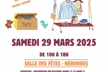 affiche de la bourse aux vêtements enfant par l'APEEPN à Nérondes le 29 mars 2025.