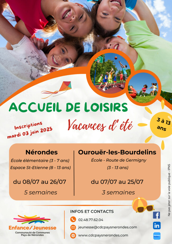 Informations recto pour l'accueil de loisirs de la CDC Pays de Nérondes.