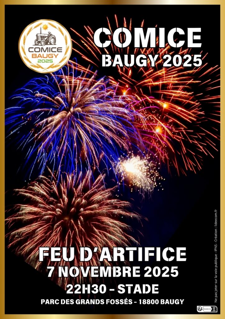 affiche feu d'artifice du comice de Baugy 2025
