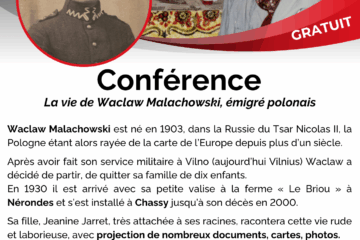 Affiche de la conférence à Nérondes sur la vie d'un émigré polonais par sa fille Jeanine Jarret