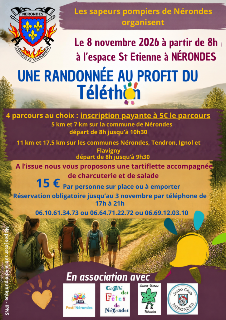 affiche randonnée à Nérondes au profit du Téléthon
